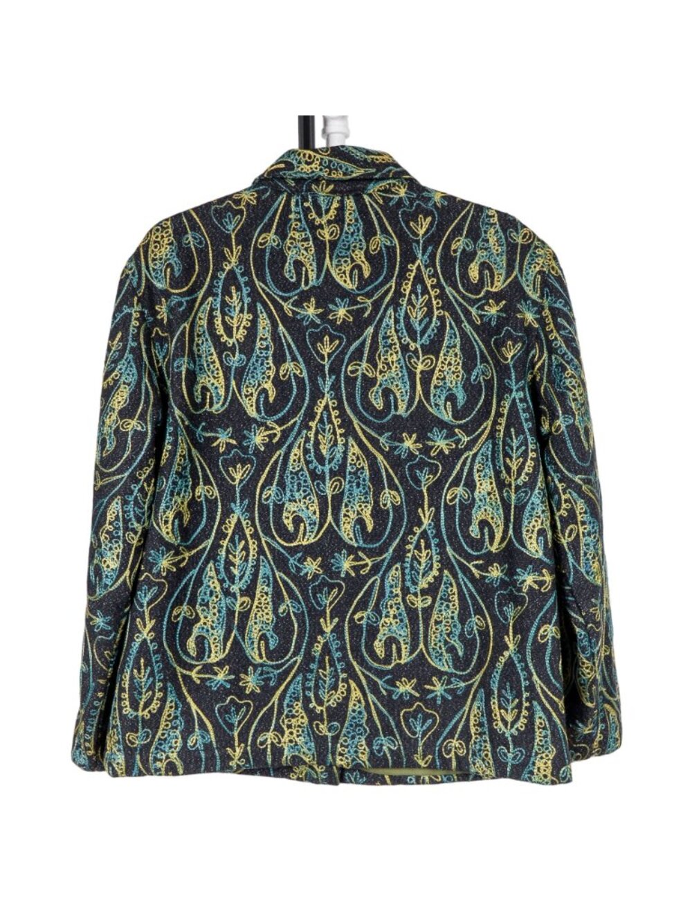 Art to Wear Boho Embroidered Jacket S Wool Blue Green Yellow Paisley Swirl Leaf - Picture 6 of 7
